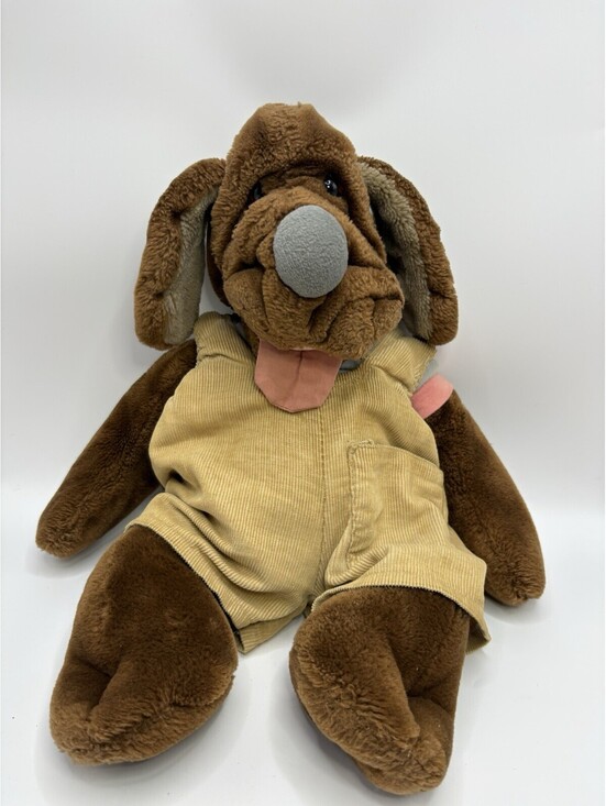 Ganz Other - Ganz Brothers “Wrinkles” Brown Dog Puppet 7006466 Brown Corduroy Overalls Vtg 81